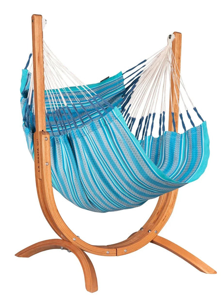 La Siesta Udine Organic Chaise Hamac 115cm avec support en bois d'eucalyptus Indoor Azure 