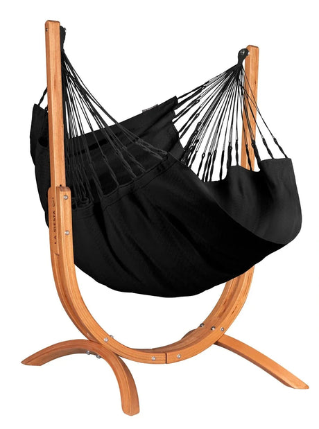 La Siesta Udine Organic Chaise Hamac 115cm avec support en bois d'eucalyptus Indoor Onyx 